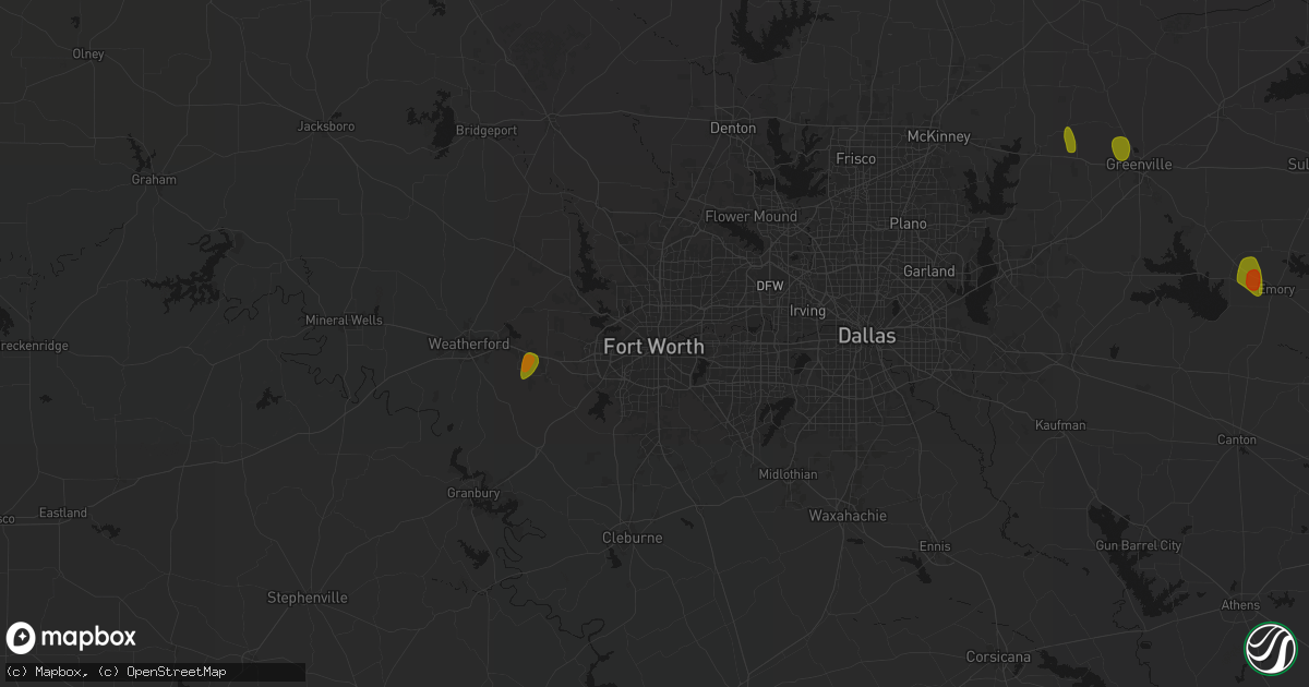 Hail map in Fort Worth, TX on July 6, 2026