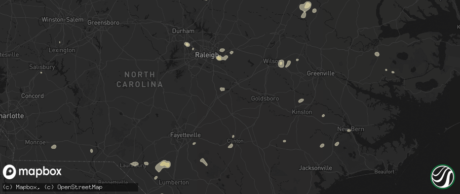 Hail map in Four Oaks, NC on July 6, 2026