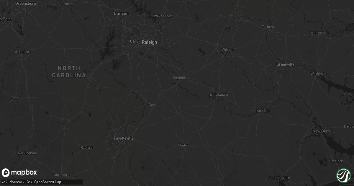 Hail map in Four Oaks, NC on July 6, 2026