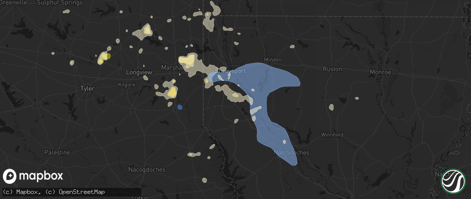 Hail map in Frierson, LA on July 6, 2026