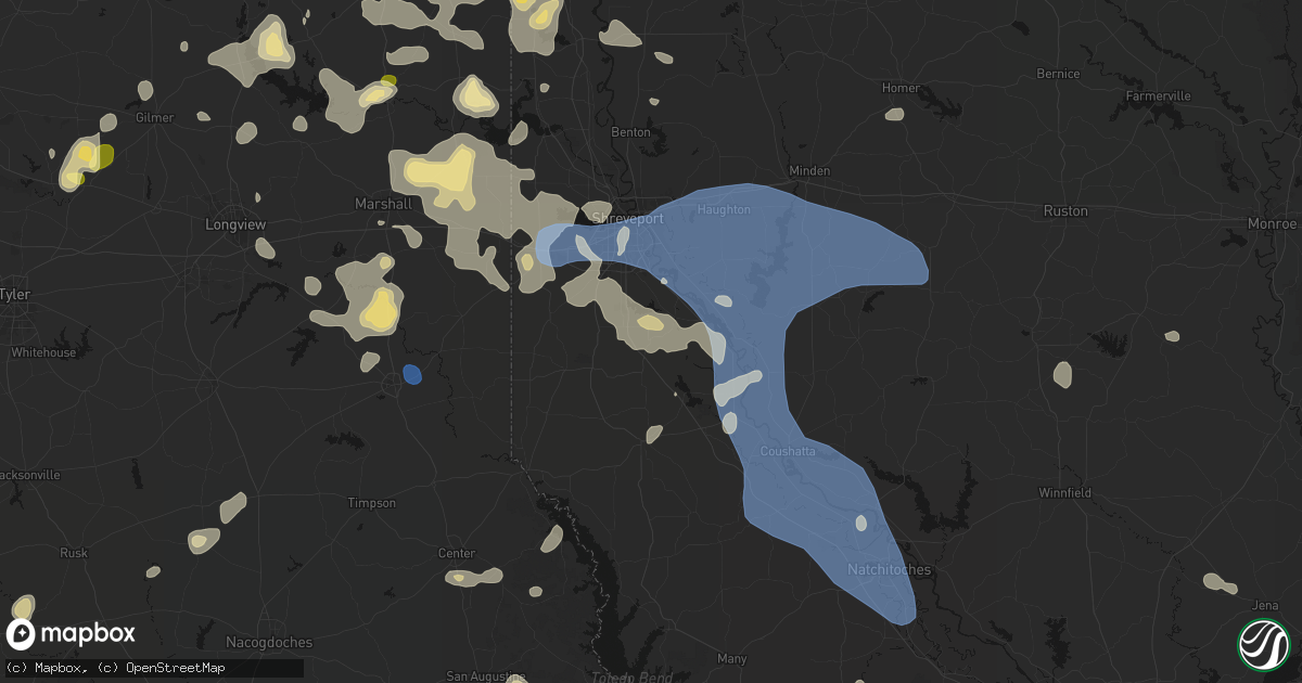 Hail map in Frierson, LA on July 6, 2026