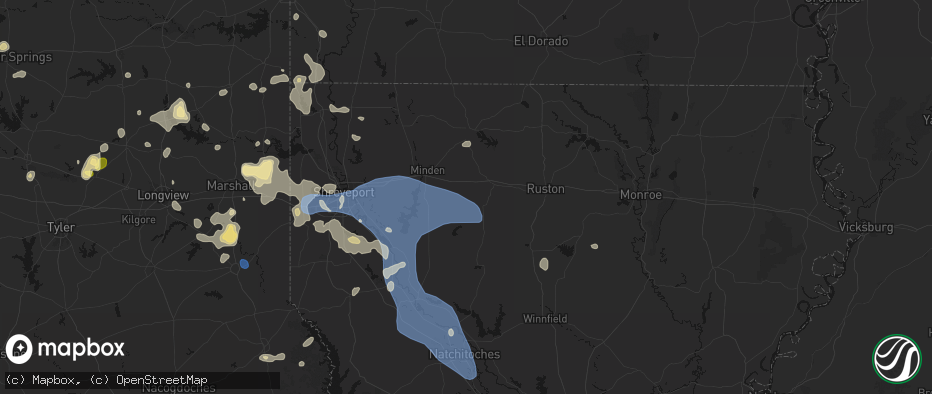 Hail map in Gibsland, LA on July 6, 2026