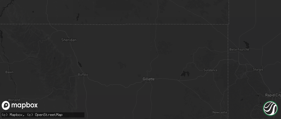 Hail map in Gillette, WY on July 6, 2026