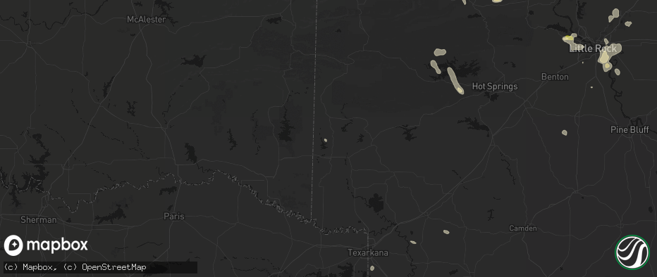 Hail map in Gillham, AR on July 6, 2026