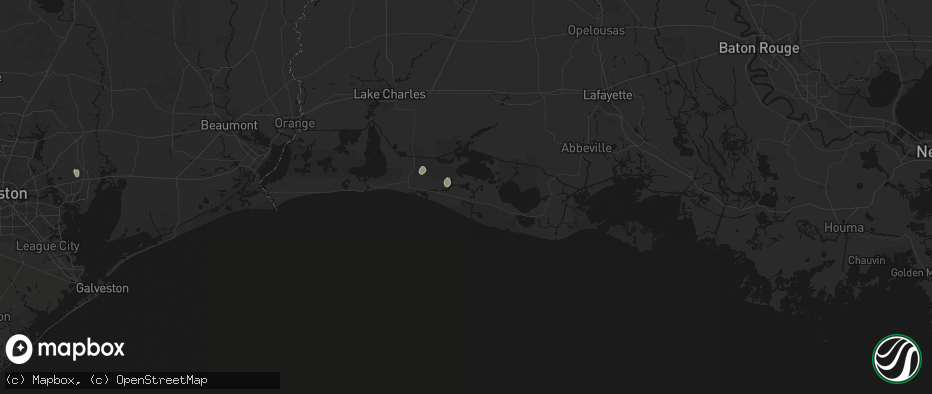 Hail map in Grand Chenier, LA on July 6, 2026