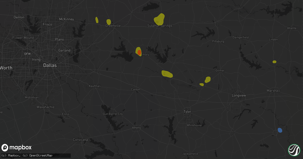 Hail map in Grand Saline, TX on July 6, 2026