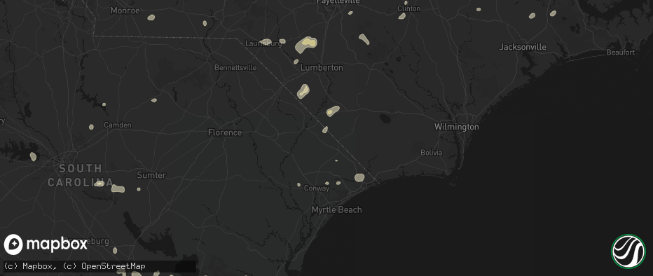 Hail map in Green Sea, SC on July 6, 2026