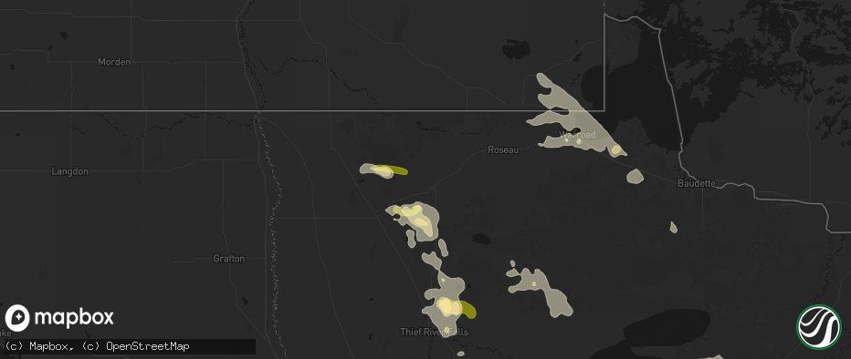 Hail map in Greenbush, MN on July 6, 2026