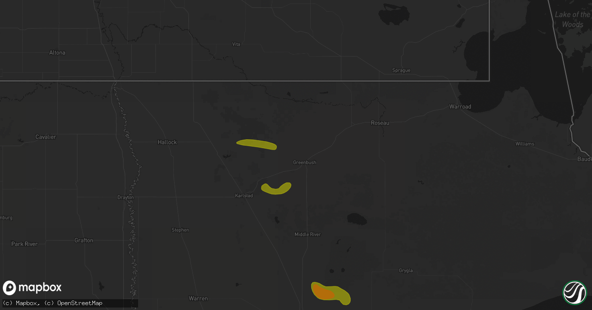 Hail map in Greenbush, MN on July 6, 2026