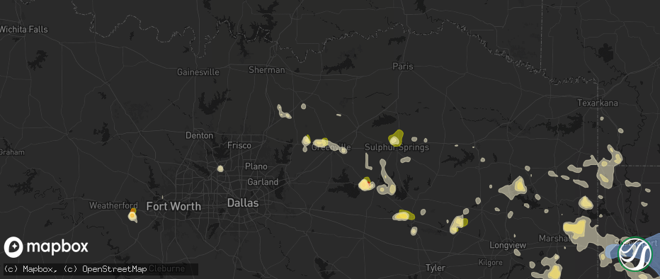 Hail map in Greenville, TX on July 6, 2026