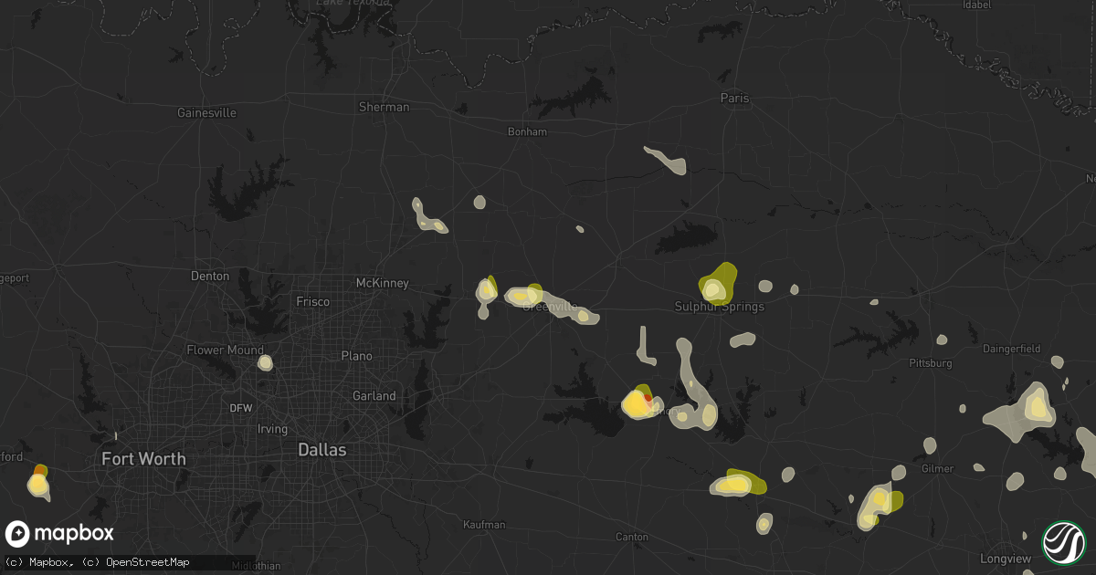 Hail map in Greenville, TX on July 6, 2026