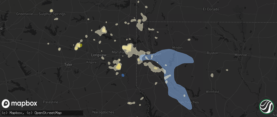 Hail map in Greenwood, LA on July 6, 2026