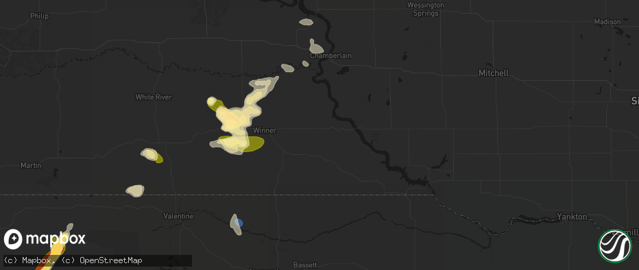Hail map in Gregory, SD on July 6, 2026