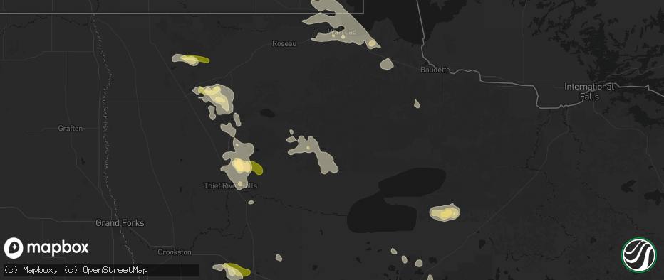 Hail map in Grygla, MN on July 6, 2026
