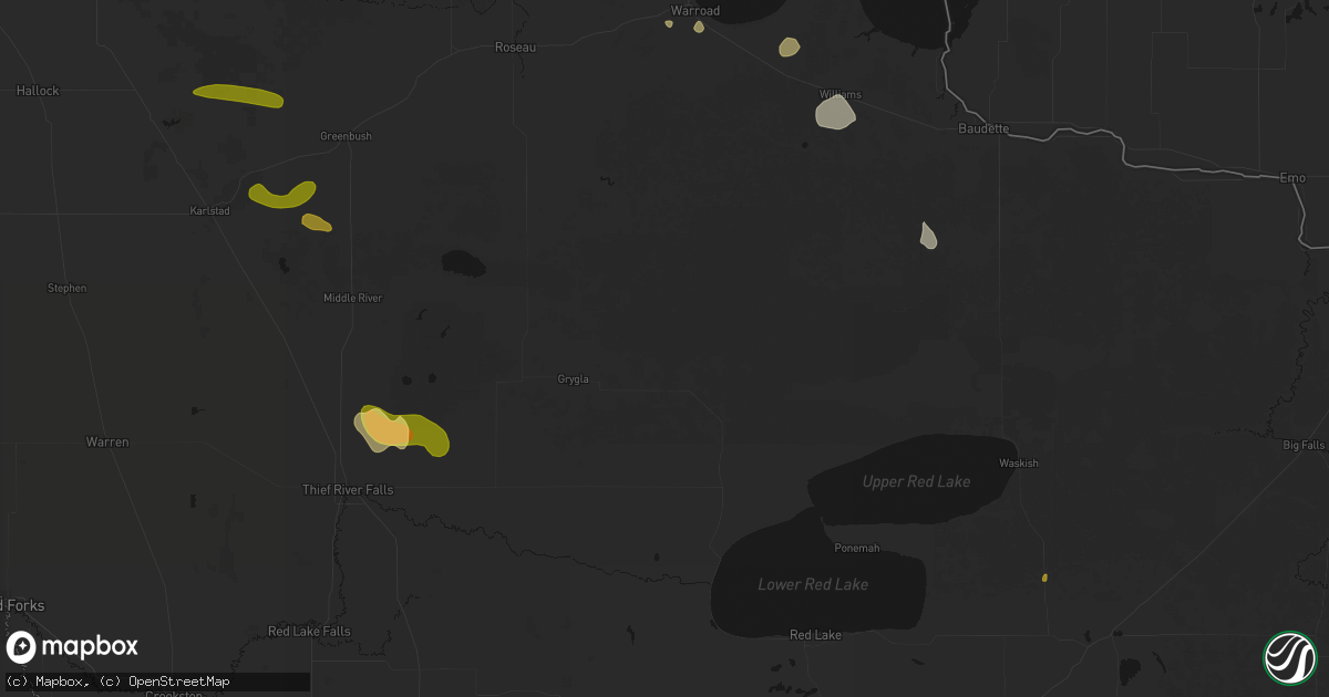 Hail map in Grygla, MN on July 6, 2026