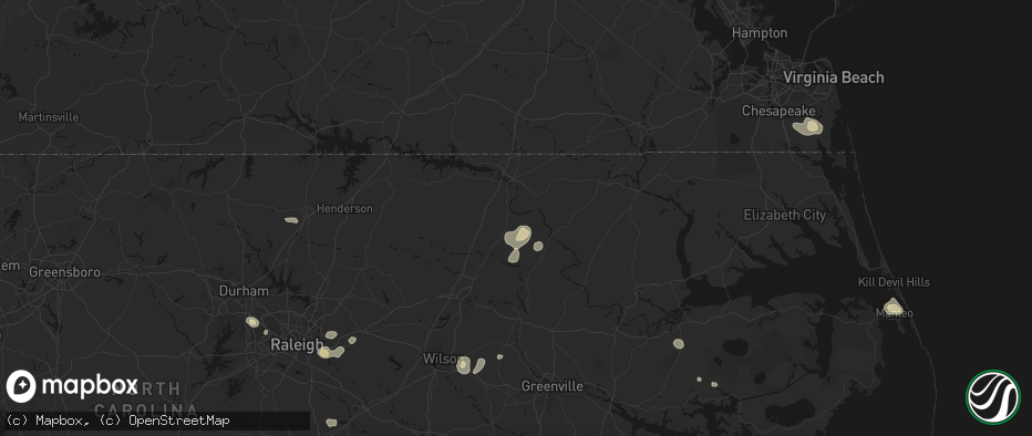 Hail map in Halifax, NC on July 6, 2026