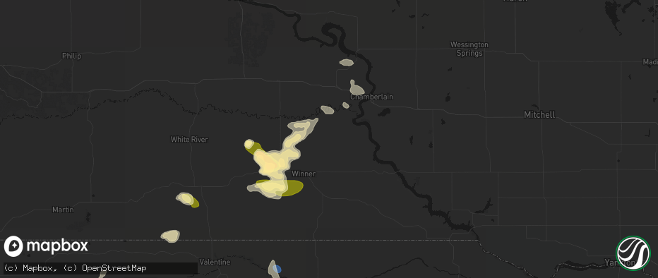 Hail map in Hamill, SD on July 6, 2026