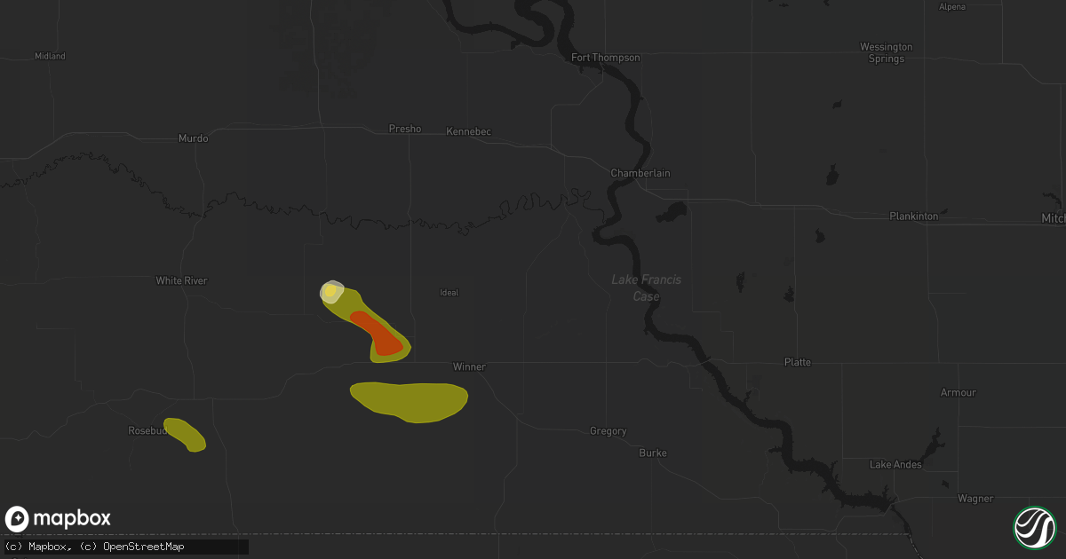 Hail map in Hamill, SD on July 6, 2026