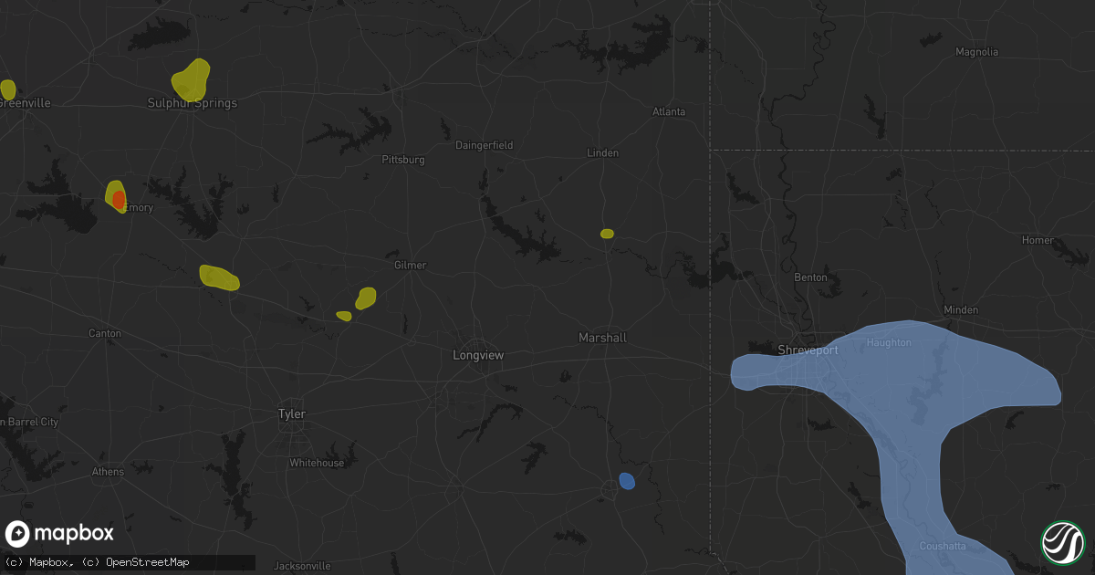 Hail map in Harleton, TX on July 6, 2026