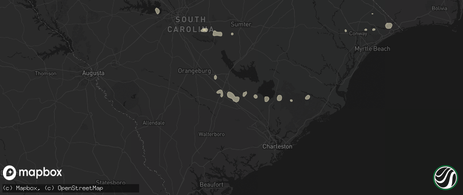 Hail map in Harleyville, SC on July 6, 2026