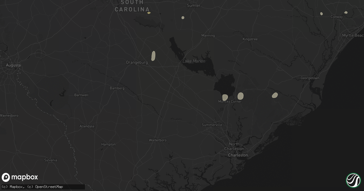 Hail map in Harleyville, SC on July 6, 2026