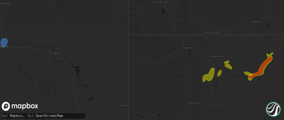 Hail map in Harrison, NE on July 6, 2026