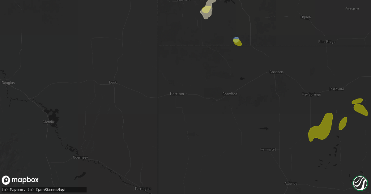 Hail map in Harrison, NE on July 6, 2026