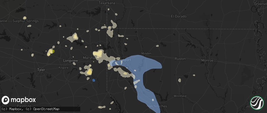 Hail map in Haughton, LA on July 6, 2026