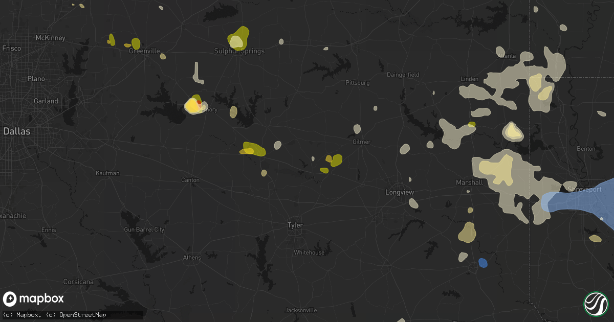 Hail map in Hawkins, TX on July 6, 2026