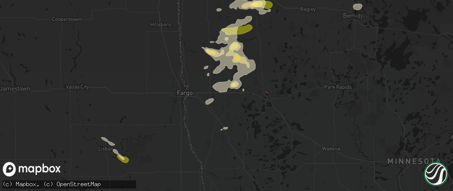 Hail map in Hawley, MN on July 6, 2026