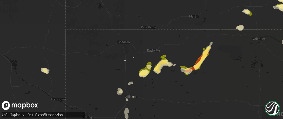 Hail map in Hay Springs, NE on July 6, 2026