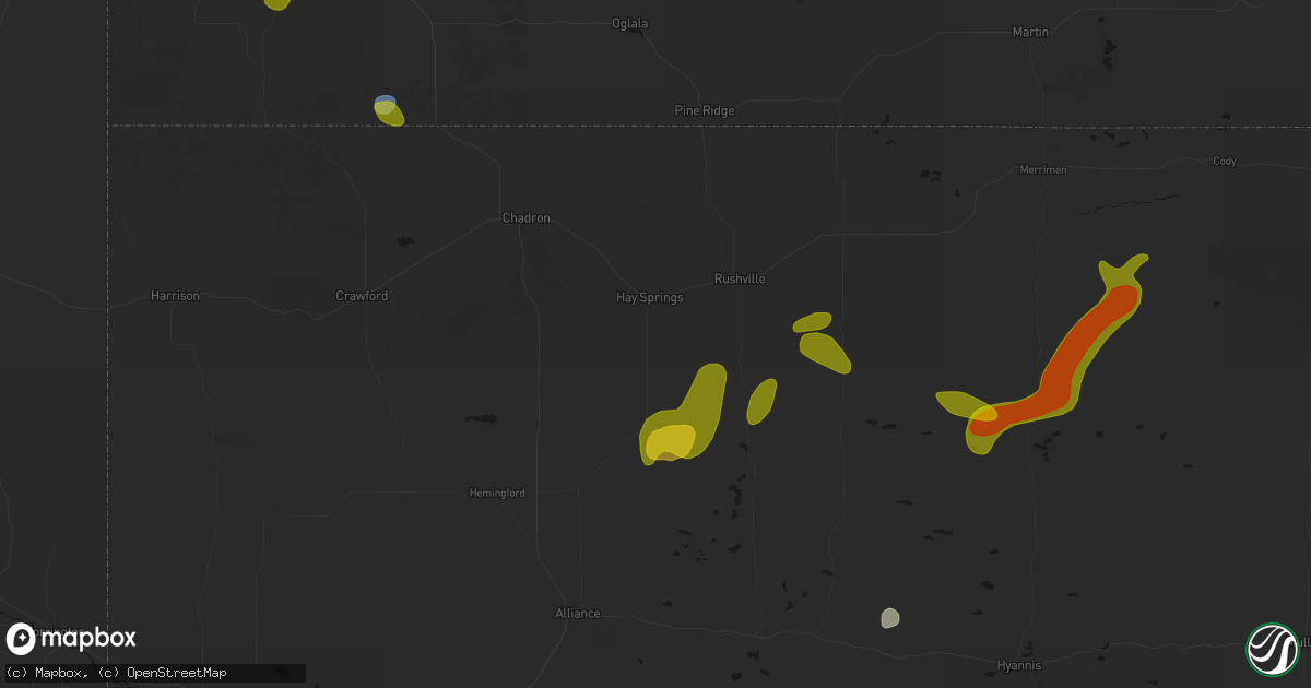 Hail map in Hay Springs, NE on July 6, 2026