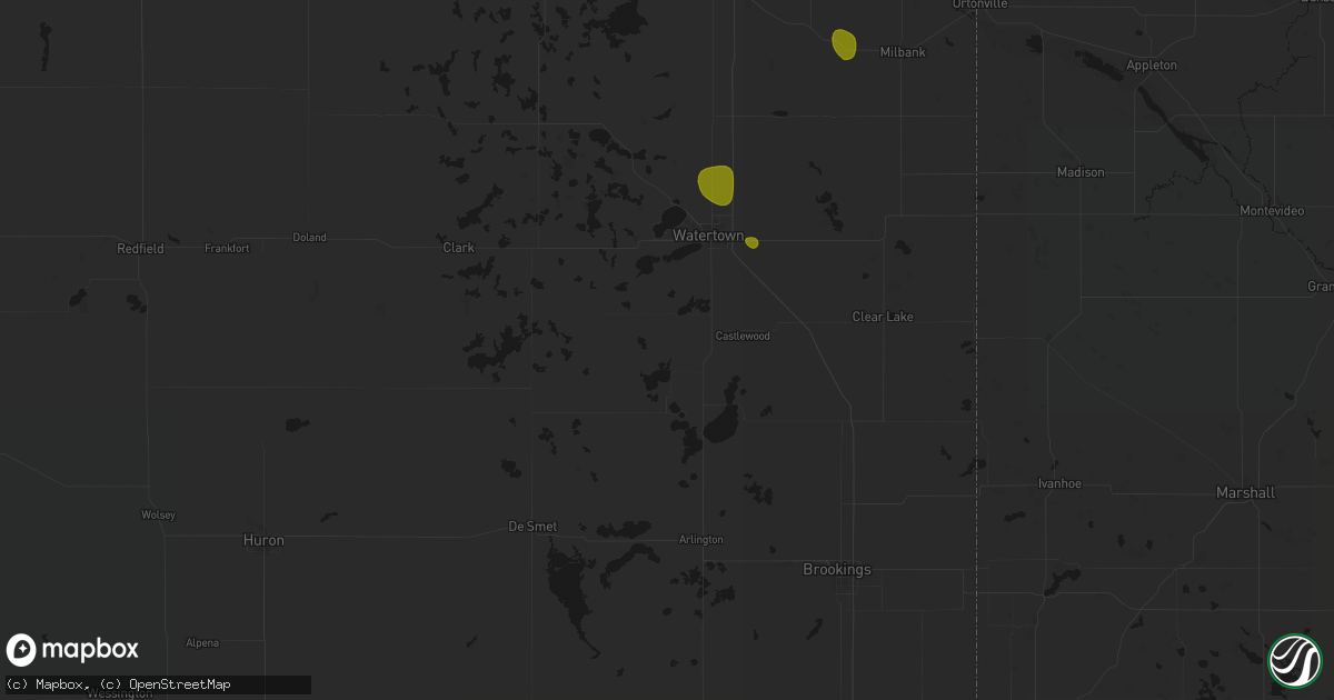 Hail map in Hayti, SD on July 6, 2026