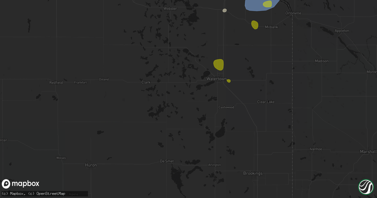 Hail map in Hazel, SD on July 6, 2026