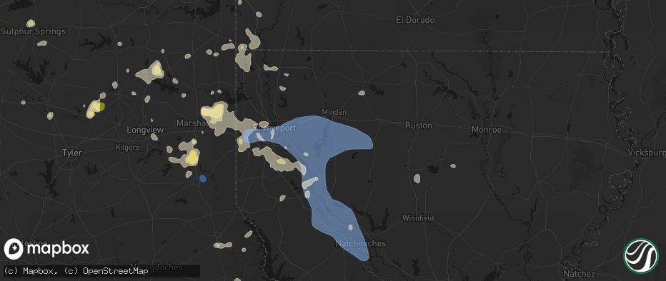 Hail map in Heflin, LA on July 6, 2026
