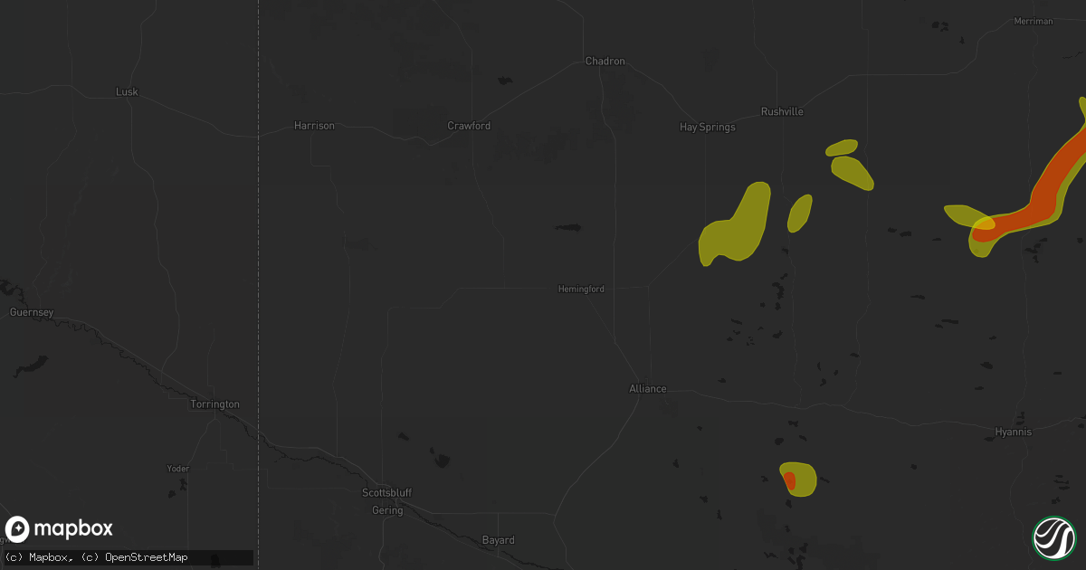 Hail map in Hemingford, NE on July 6, 2026