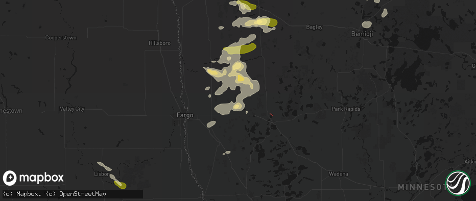 Hail map in Hitterdal, MN on July 6, 2026
