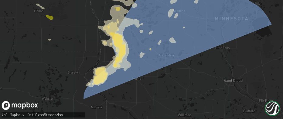 Hail map in Hoffman, MN on July 6, 2026