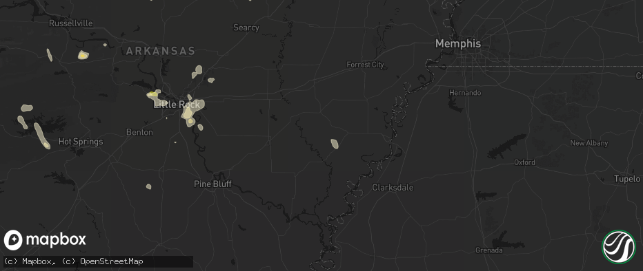 Hail map in Holly Grove, AR on July 6, 2026