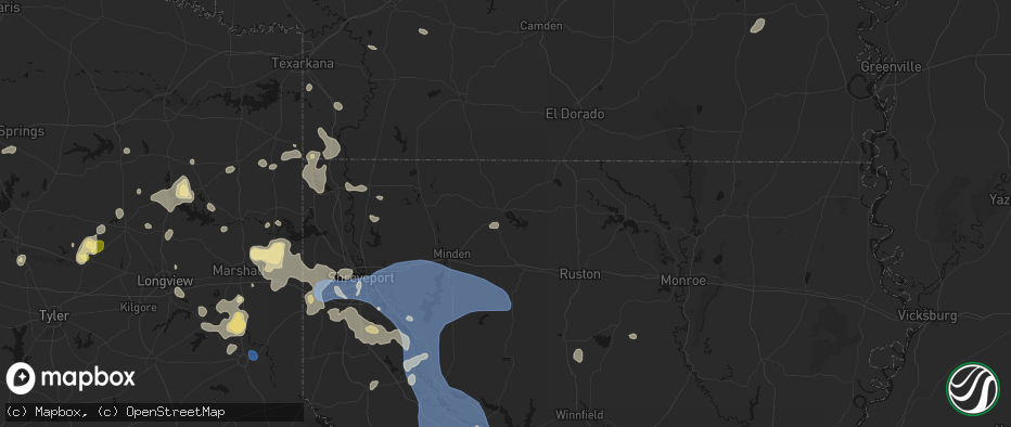 Hail map in Homer, LA on July 6, 2026