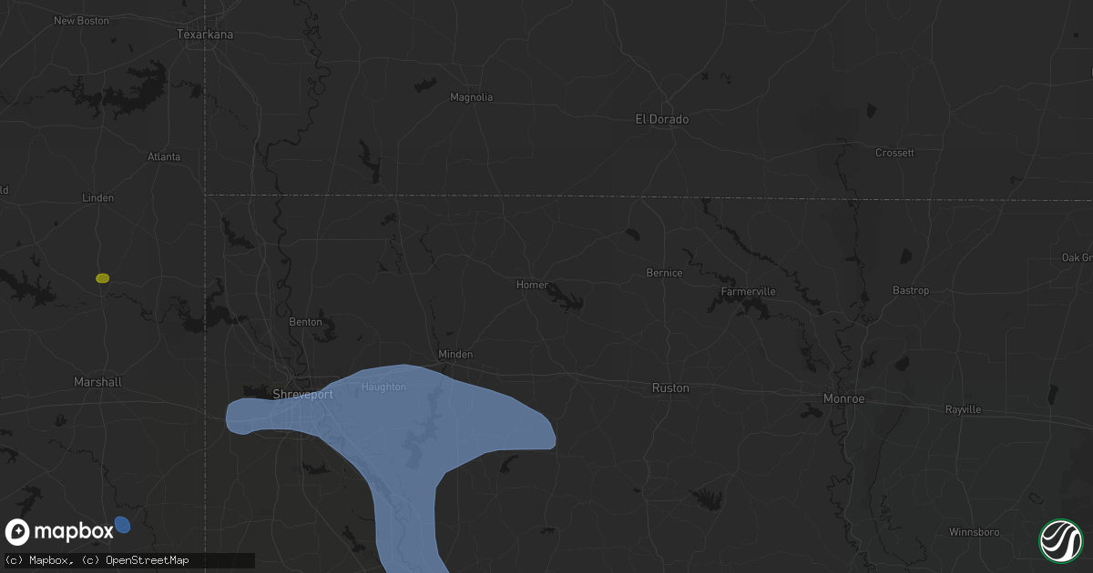 Hail map in Homer, LA on July 6, 2026
