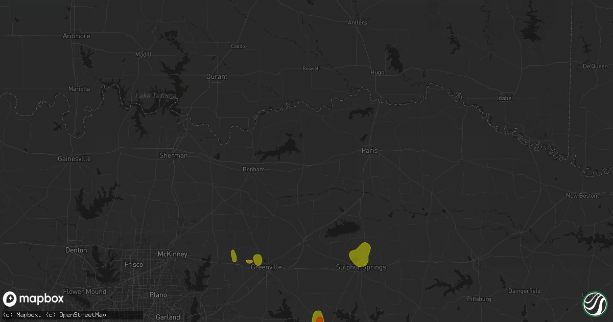 Hail map in Honey Grove, TX on July 6, 2026