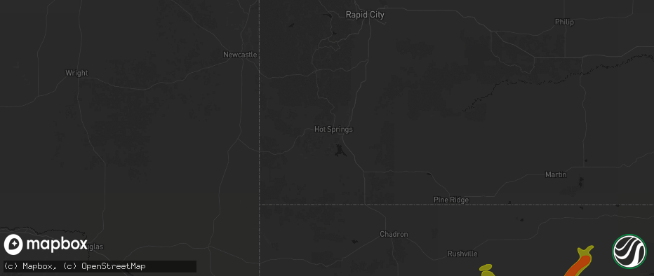 Hail map in Hot Springs, SD on July 6, 2026
