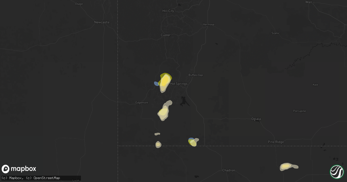 Hail map in Hot Springs, SD on July 6, 2026
