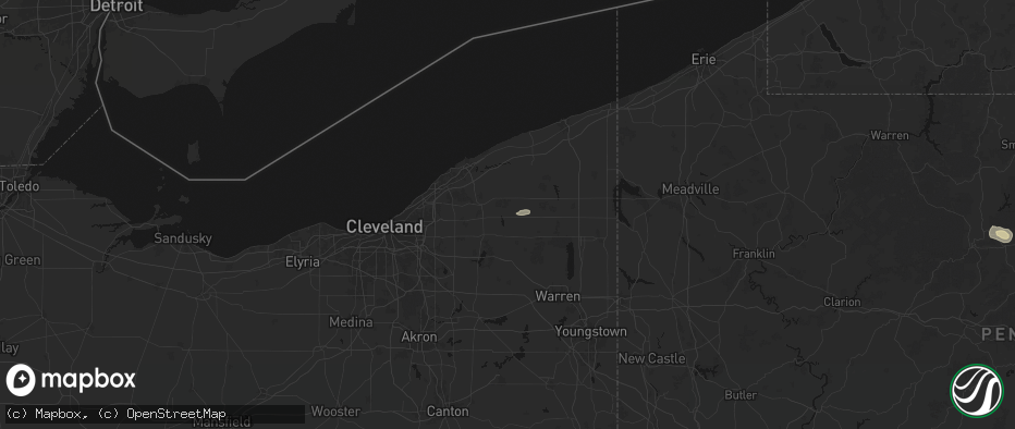 Hail map in Huntsburg, OH on July 6, 2026