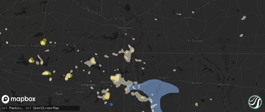Hail map in Ida, LA on July 6, 2026