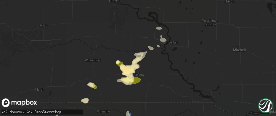 Hail map in Ideal, SD on July 6, 2026