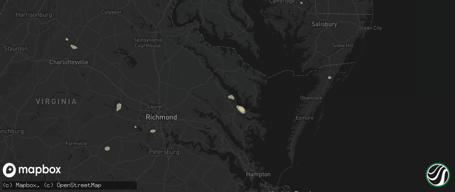Hail map in Jamaica, VA on July 6, 2026