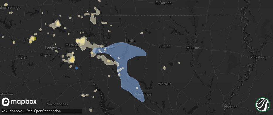 Hail map in Jamestown, LA on July 6, 2026
