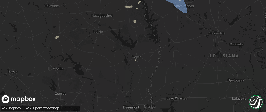 Hail map in Jasper, TX on July 6, 2026